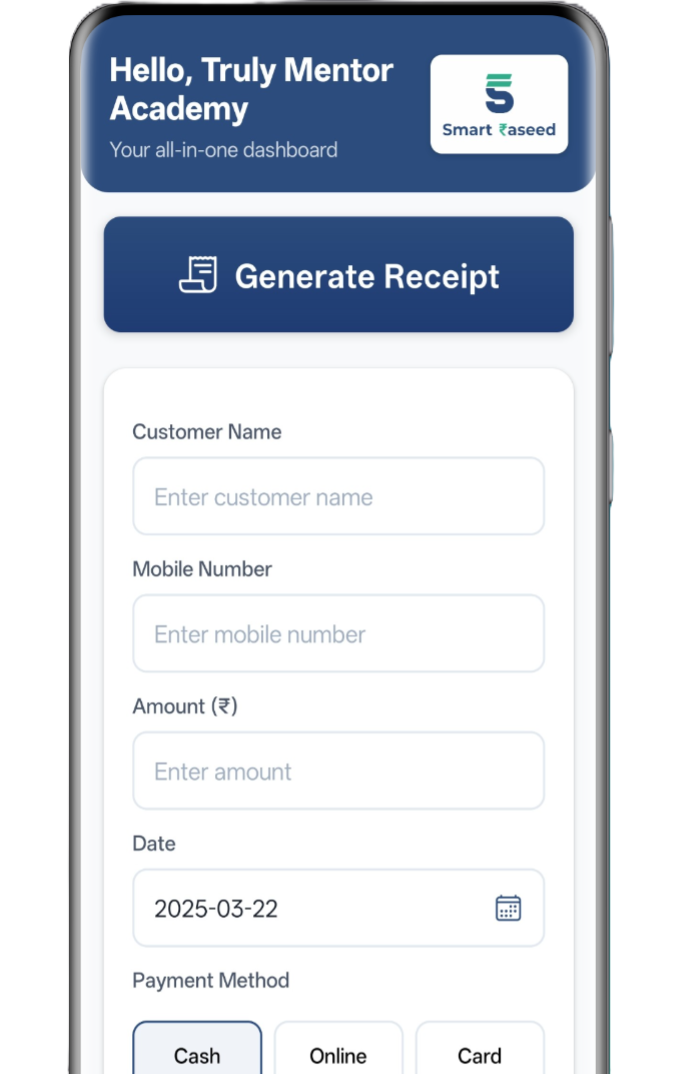Sharing a digital receipt via WhatsApp from the Smart Raseed app.